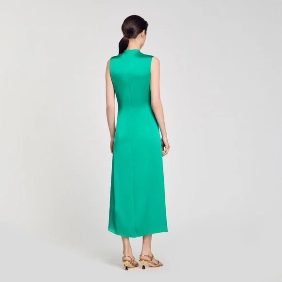 Sandro DRAPED SATIN-EFFECT DRESS - Picture 4 of 7